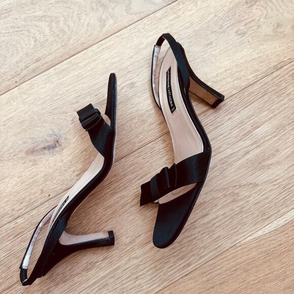 Adrienne Vittadini Black Satin Bow Detail Sling Back Heel Size 7 - Picture 8 of 13